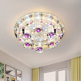 LED Tubular Flushmount Light Modernist Pink Finish Clear Crystal Ceiling Lighting with Round Shade in Warm/White Light Clearhalo 'Ceiling Lights' 'Close To Ceiling Lights' 'Close to ceiling' 'Flush mount' Lighting' 801116