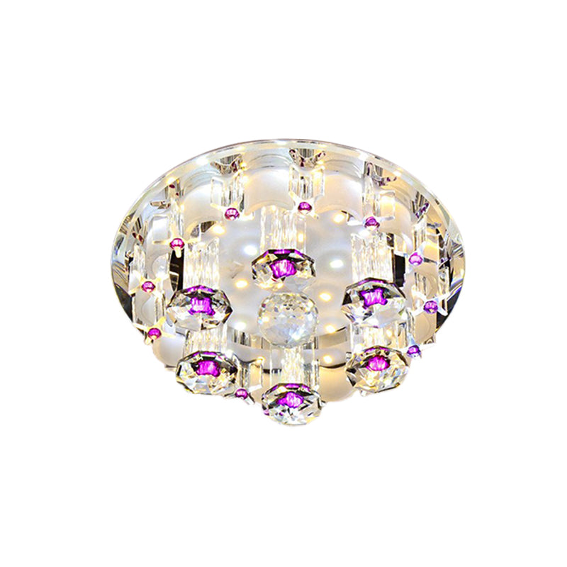 LED Tubular Flushmount Light Modernist Pink Finish Clear Crystal Ceiling Lighting with Round Shade in Warm/White Light Clearhalo 'Ceiling Lights' 'Close To Ceiling Lights' 'Close to ceiling' 'Flush mount' Lighting' 801117