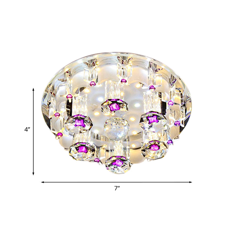 LED Tubular Flushmount Light Modernist Pink Finish Clear Crystal Ceiling Lighting with Round Shade in Warm/White Light Clearhalo 'Ceiling Lights' 'Close To Ceiling Lights' 'Close to ceiling' 'Flush mount' Lighting' 801118