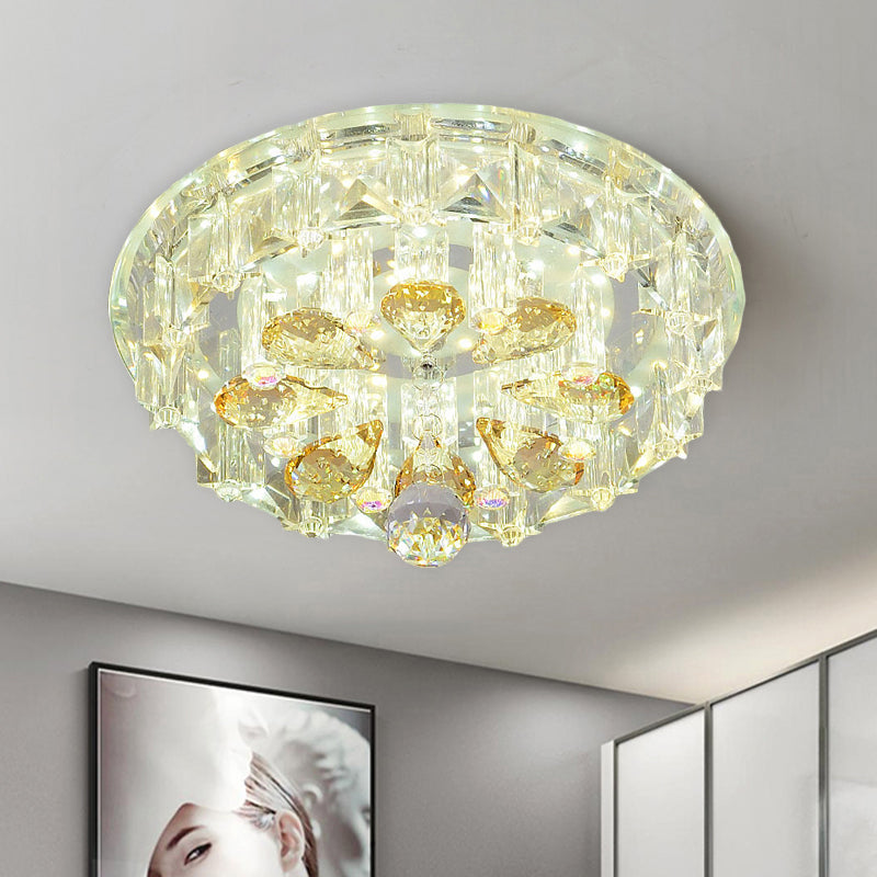 LED Flush Ceiling Light Modernism Bloom Clear Crystal Block Flushmount with Round Shade in Warm/White Light Clear Clearhalo 'Ceiling Lights' 'Close To Ceiling Lights' 'Close to ceiling' 'Flush mount' Lighting' 801119