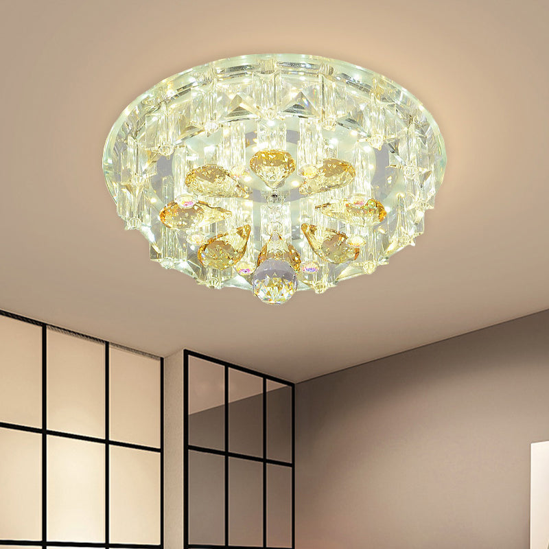 LED Flush Ceiling Light Modernism Bloom Clear Crystal Block Flushmount with Round Shade in Warm/White Light Clearhalo 'Ceiling Lights' 'Close To Ceiling Lights' 'Close to ceiling' 'Flush mount' Lighting' 801120