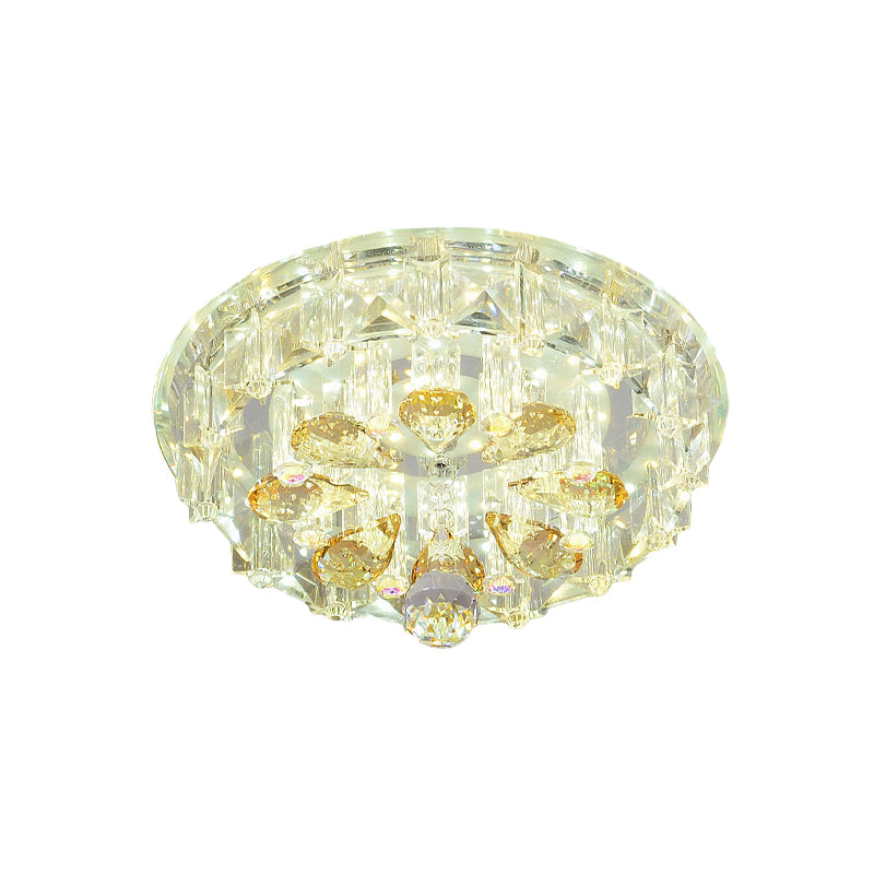 LED Flush Ceiling Light Modernism Bloom Clear Crystal Block Flushmount with Round Shade in Warm/White Light Clearhalo 'Ceiling Lights' 'Close To Ceiling Lights' 'Close to ceiling' 'Flush mount' Lighting' 801121