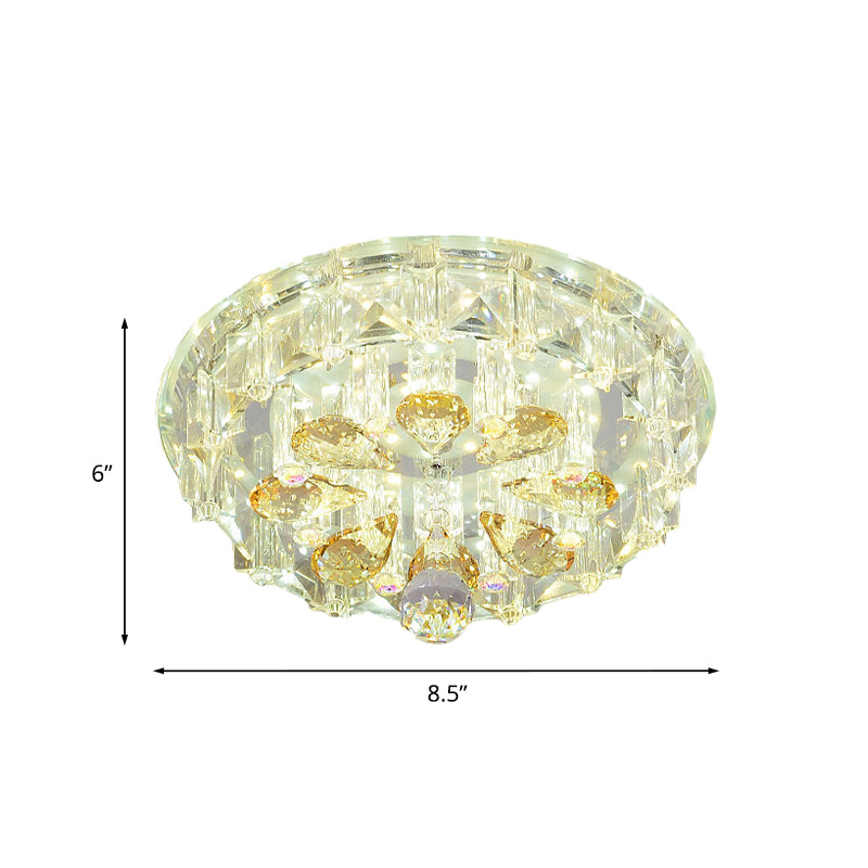 LED Flush Ceiling Light Modernism Bloom Clear Crystal Block Flushmount with Round Shade in Warm/White Light Clearhalo 'Ceiling Lights' 'Close To Ceiling Lights' 'Close to ceiling' 'Flush mount' Lighting' 801122