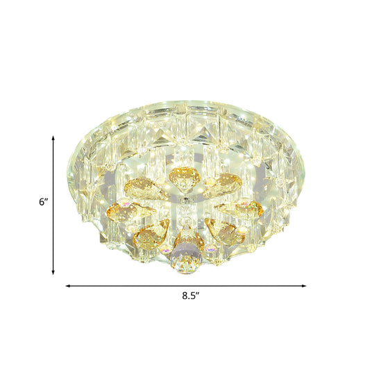 LED Flush Ceiling Light Modernism Bloom Clear Crystal Block Flushmount with Round Shade in Warm/White Light Clearhalo 'Ceiling Lights' 'Close To Ceiling Lights' 'Close to ceiling' 'Flush mount' Lighting' 801122