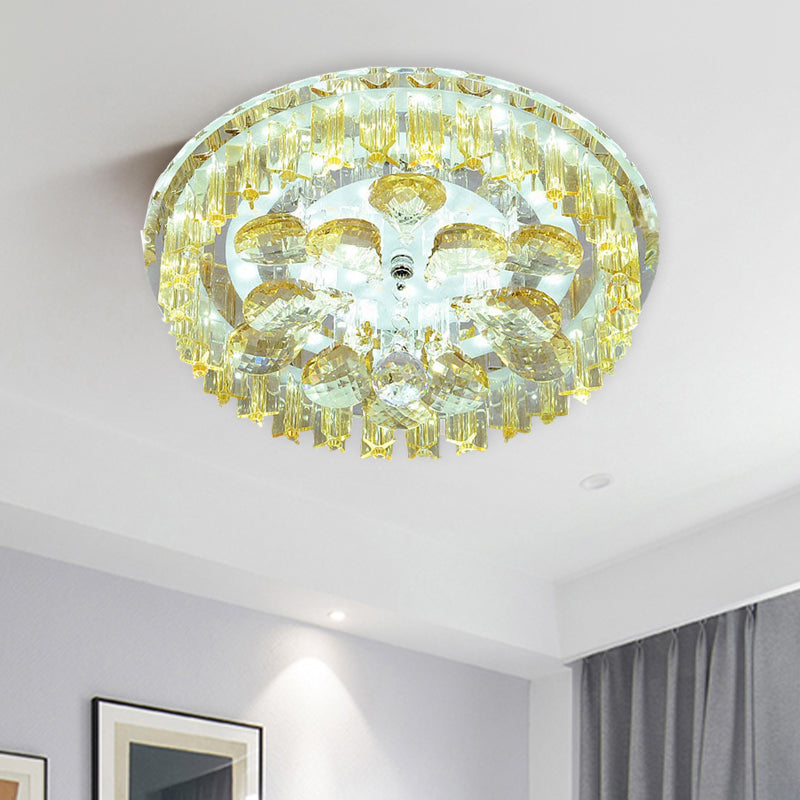 LED Flush Mount Lighting Simple Corridor Ceiling Light Fixture with Round Amber Crystal Shade Clearhalo 'Ceiling Lights' 'Close To Ceiling Lights' 'Close to ceiling' 'Flush mount' Lighting' 801124