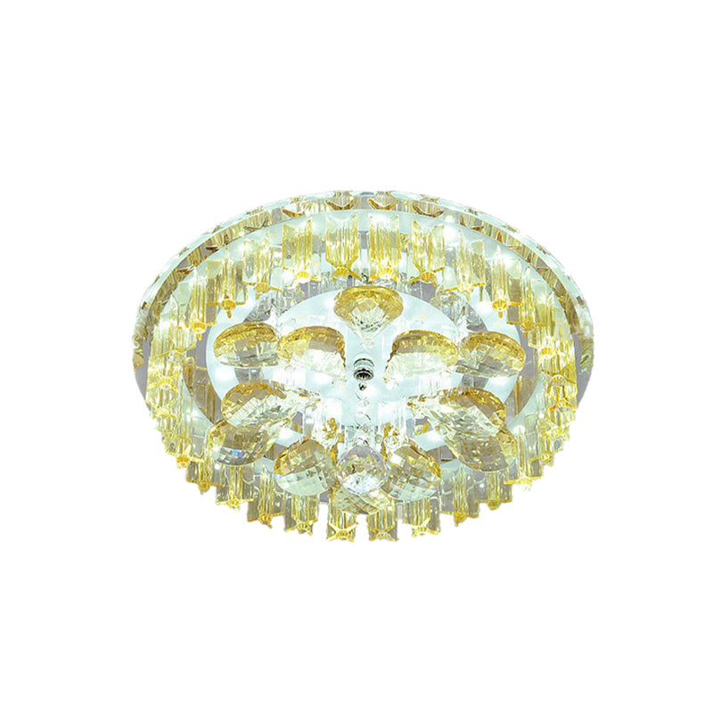 LED Flush Mount Lighting Simple Corridor Ceiling Light Fixture with Round Amber Crystal Shade Clearhalo 'Ceiling Lights' 'Close To Ceiling Lights' 'Close to ceiling' 'Flush mount' Lighting' 801125