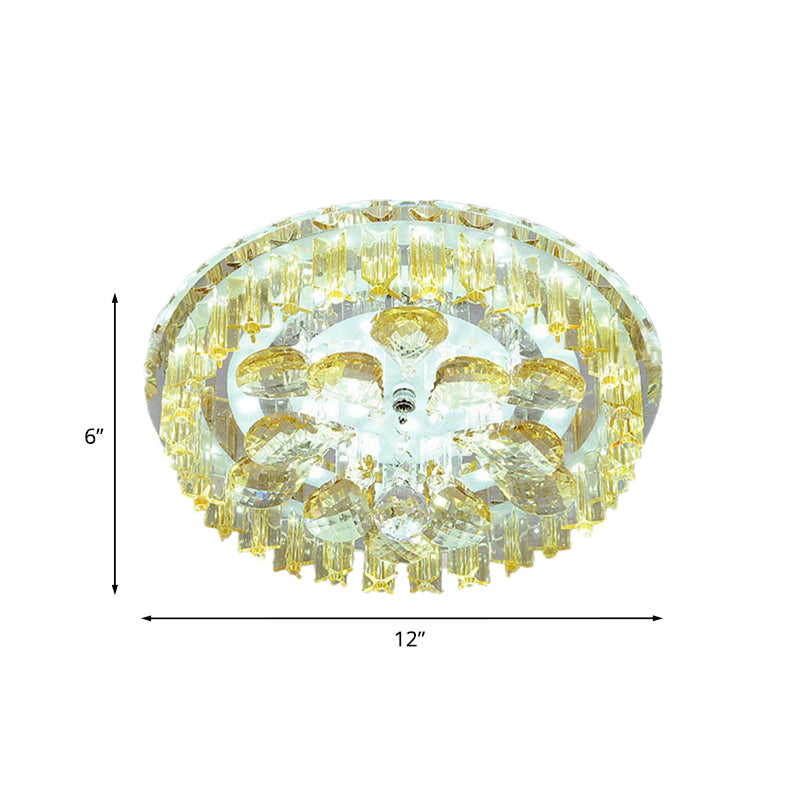 LED Flush Mount Lighting Simple Corridor Ceiling Light Fixture with Round Amber Crystal Shade Clearhalo 'Ceiling Lights' 'Close To Ceiling Lights' 'Close to ceiling' 'Flush mount' Lighting' 801126