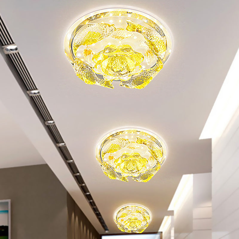 Amber Crystal Flush Mount Light Flower and Fish LED Simplicity Close to Ceiling Lamp for Hallway Amber Clearhalo 'Ceiling Lights' 'Close To Ceiling Lights' 'Close to ceiling' 'Flush mount' Lighting' 801127