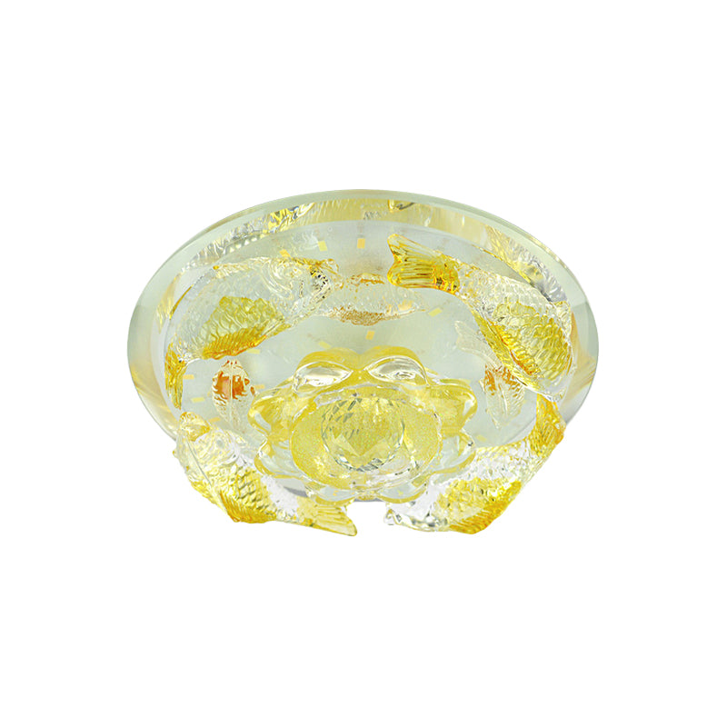 Amber Crystal Flush Mount Light Flower and Fish LED Simplicity Close to Ceiling Lamp for Hallway Clearhalo 'Ceiling Lights' 'Close To Ceiling Lights' 'Close to ceiling' 'Flush mount' Lighting' 801129