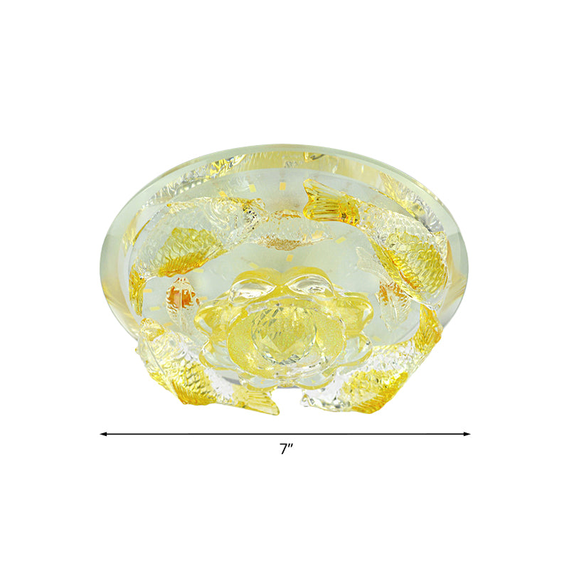 Amber Crystal Flush Mount Light Flower and Fish LED Simplicity Close to Ceiling Lamp for Hallway Clearhalo 'Ceiling Lights' 'Close To Ceiling Lights' 'Close to ceiling' 'Flush mount' Lighting' 801130