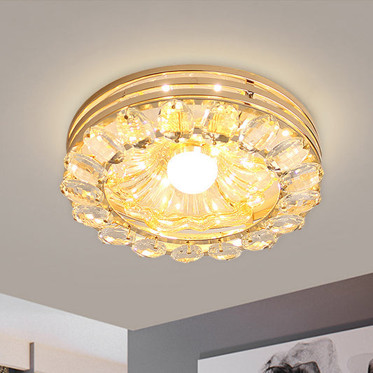 Minimal Round/Square Ceiling Lamp LED Faceted Crystal Flush Mount Fixture in Gold with Flower Shade Gold Round Clearhalo 'Ceiling Lights' 'Close To Ceiling Lights' 'Close to ceiling' 'Flush mount' Lighting' 801131