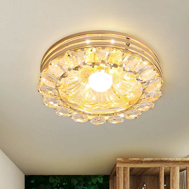 Minimal Round/Square Ceiling Lamp LED Faceted Crystal Flush Mount Fixture in Gold with Flower Shade Clearhalo 'Ceiling Lights' 'Close To Ceiling Lights' 'Close to ceiling' 'Flush mount' Lighting' 801132