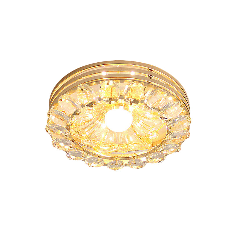 Minimal Round/Square Ceiling Lamp LED Faceted Crystal Flush Mount Fixture in Gold with Flower Shade Clearhalo 'Ceiling Lights' 'Close To Ceiling Lights' 'Close to ceiling' 'Flush mount' Lighting' 801133