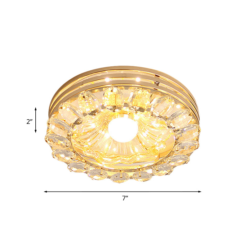 Minimal Round/Square Ceiling Lamp LED Faceted Crystal Flush Mount Fixture in Gold with Flower Shade Clearhalo 'Ceiling Lights' 'Close To Ceiling Lights' 'Close to ceiling' 'Flush mount' Lighting' 801134