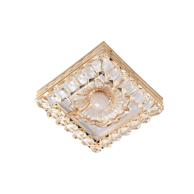 Minimal Round/Square Ceiling Lamp LED Faceted Crystal Flush Mount Fixture in Gold with Flower Shade Clearhalo 'Ceiling Lights' 'Close To Ceiling Lights' 'Close to ceiling' 'Flush mount' Lighting' 801138