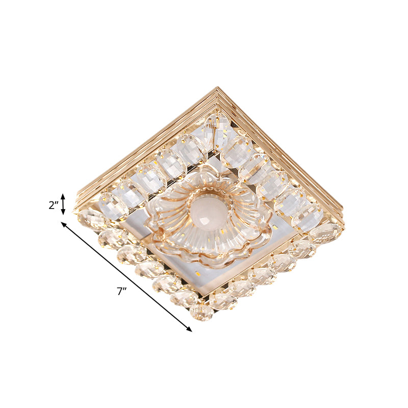 Minimal Round/Square Ceiling Lamp LED Faceted Crystal Flush Mount Fixture in Gold with Flower Shade Clearhalo 'Ceiling Lights' 'Close To Ceiling Lights' 'Close to ceiling' 'Flush mount' Lighting' 801139