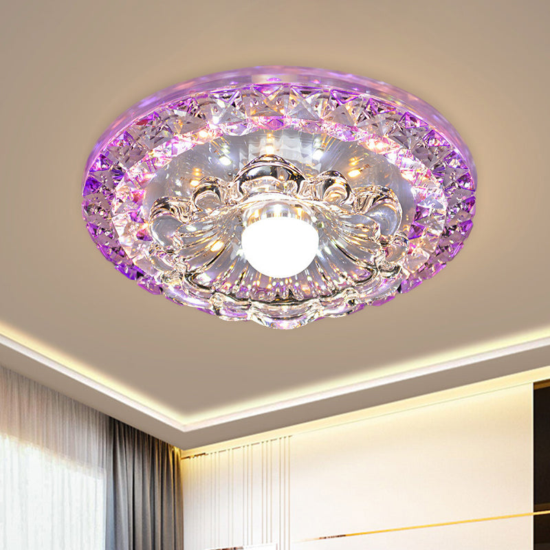 Scalloped Porch Flush Mount Lamp Minimalist Faceted Crystal LED Purple Flush Light with Drum Design in Warm/White Light Purple Clearhalo 'Ceiling Lights' 'Close To Ceiling Lights' 'Close to ceiling' 'Flush mount' Lighting' 801140