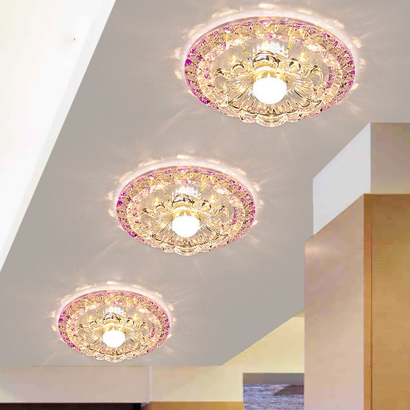 Scalloped Porch Flush Mount Lamp Minimalist Faceted Crystal LED Purple Flush Light with Drum Design in Warm/White Light Clearhalo 'Ceiling Lights' 'Close To Ceiling Lights' 'Close to ceiling' 'Flush mount' Lighting' 801141