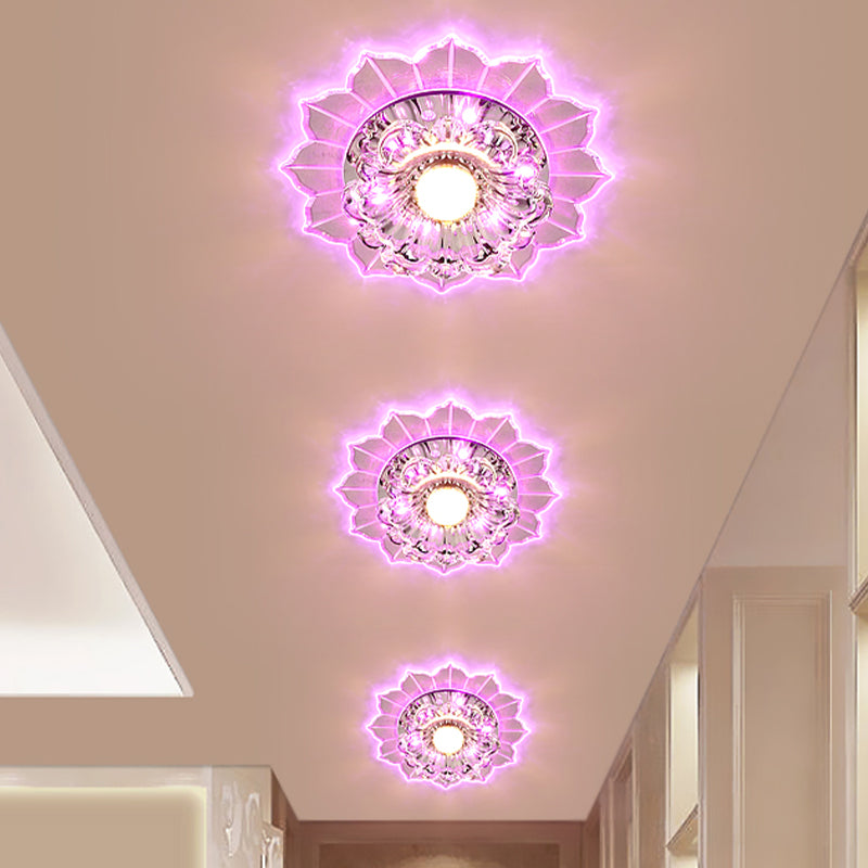 Clear Crystal Flower Flush Ceiling Light Modernism LED Hallway Flush Mount Fixture in Warm/Blue/Pink Light Clearhalo 'Ceiling Lights' 'Close To Ceiling Lights' 'Close to ceiling' 'Flush mount' Lighting' 801145