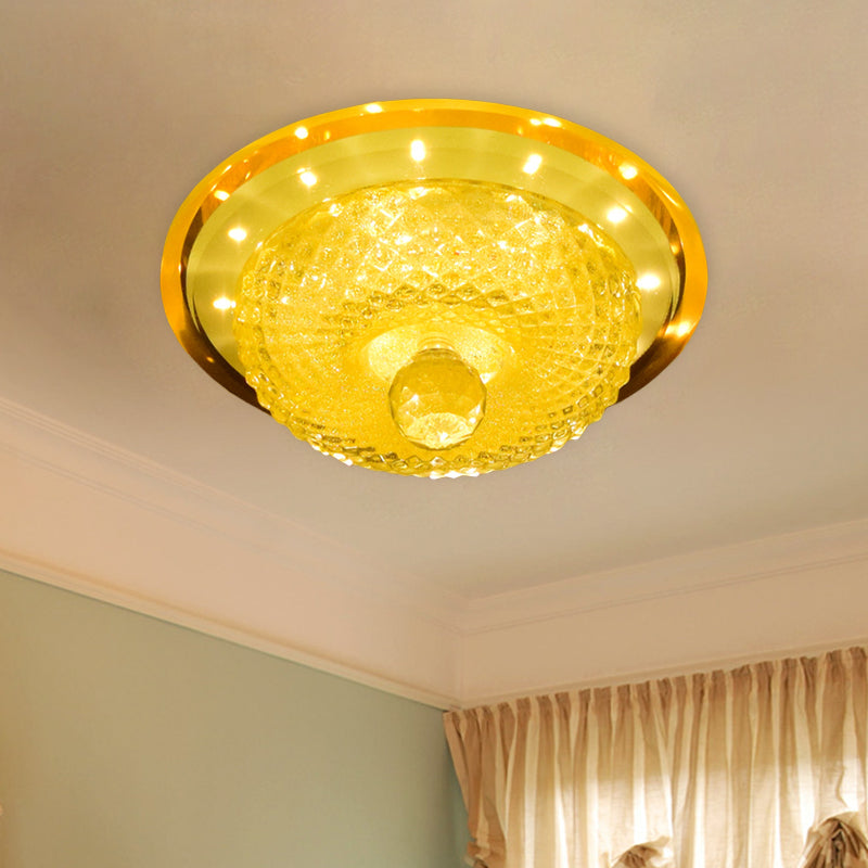 Tan/Silver Bowl Flush Light Fixture Modern Prismatic Crystal LED Hallway Close to Ceiling Lamp with Circle Design Tan Clearhalo 'Ceiling Lights' 'Close To Ceiling Lights' 'Close to ceiling' 'Flush mount' Lighting' 801148