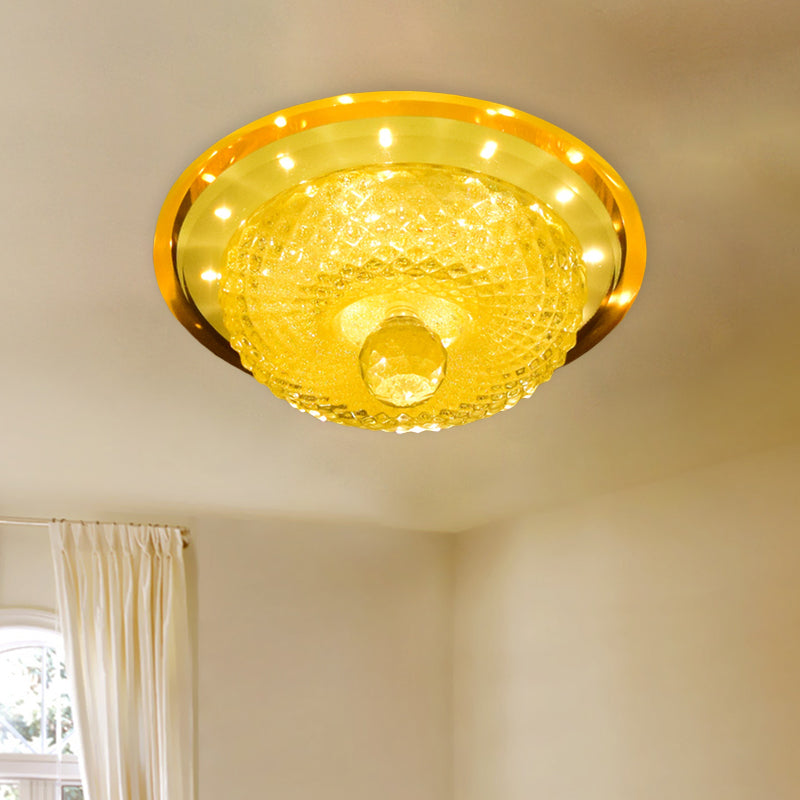 Tan/Silver Bowl Flush Light Fixture Modern Prismatic Crystal LED Hallway Close to Ceiling Lamp with Circle Design Clearhalo 'Ceiling Lights' 'Close To Ceiling Lights' 'Close to ceiling' 'Flush mount' Lighting' 801149