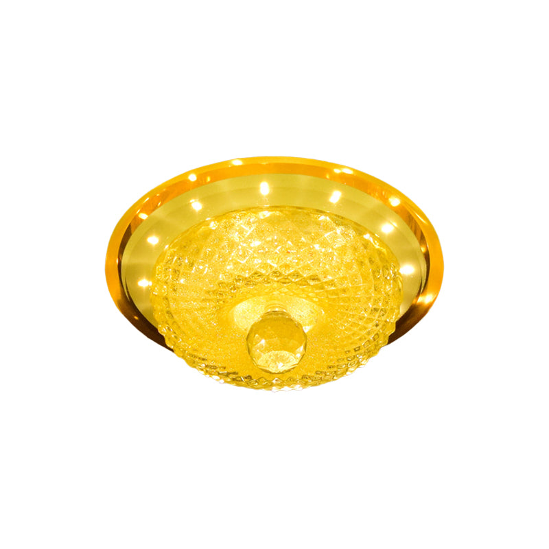 Tan/Silver Bowl Flush Light Fixture Modern Prismatic Crystal LED Hallway Close to Ceiling Lamp with Circle Design Clearhalo 'Ceiling Lights' 'Close To Ceiling Lights' 'Close to ceiling' 'Flush mount' Lighting' 801150