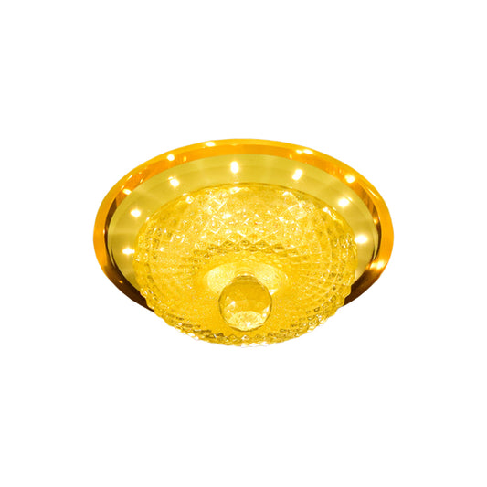 Tan/Silver Bowl Flush Light Fixture Modern Prismatic Crystal LED Hallway Close to Ceiling Lamp with Circle Design Clearhalo 'Ceiling Lights' 'Close To Ceiling Lights' 'Close to ceiling' 'Flush mount' Lighting' 801150