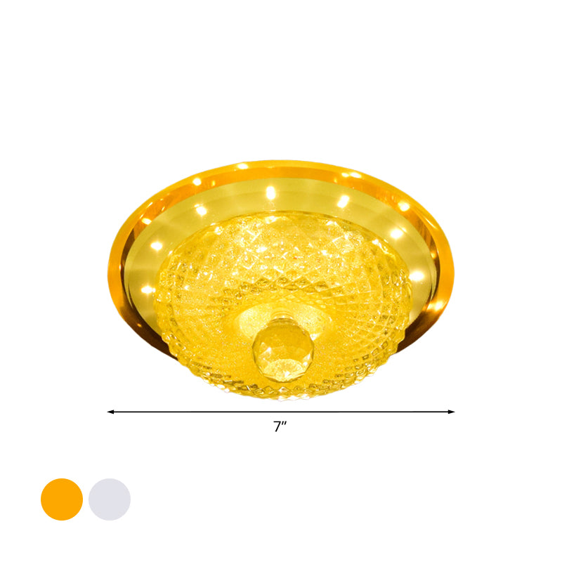 Tan/Silver Bowl Flush Light Fixture Modern Prismatic Crystal LED Hallway Close to Ceiling Lamp with Circle Design Clearhalo 'Ceiling Lights' 'Close To Ceiling Lights' 'Close to ceiling' 'Flush mount' Lighting' 801151