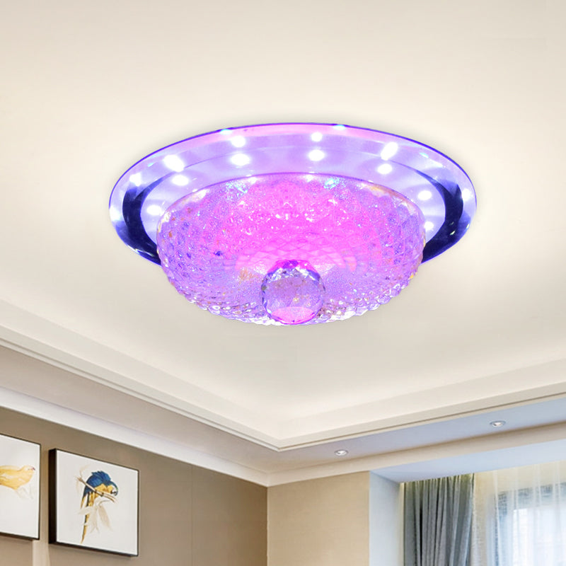 Tan/Silver Bowl Flush Light Fixture Modern Prismatic Crystal LED Hallway Close to Ceiling Lamp with Circle Design Clearhalo 'Ceiling Lights' 'Close To Ceiling Lights' 'Close to ceiling' 'Flush mount' Lighting' 801153