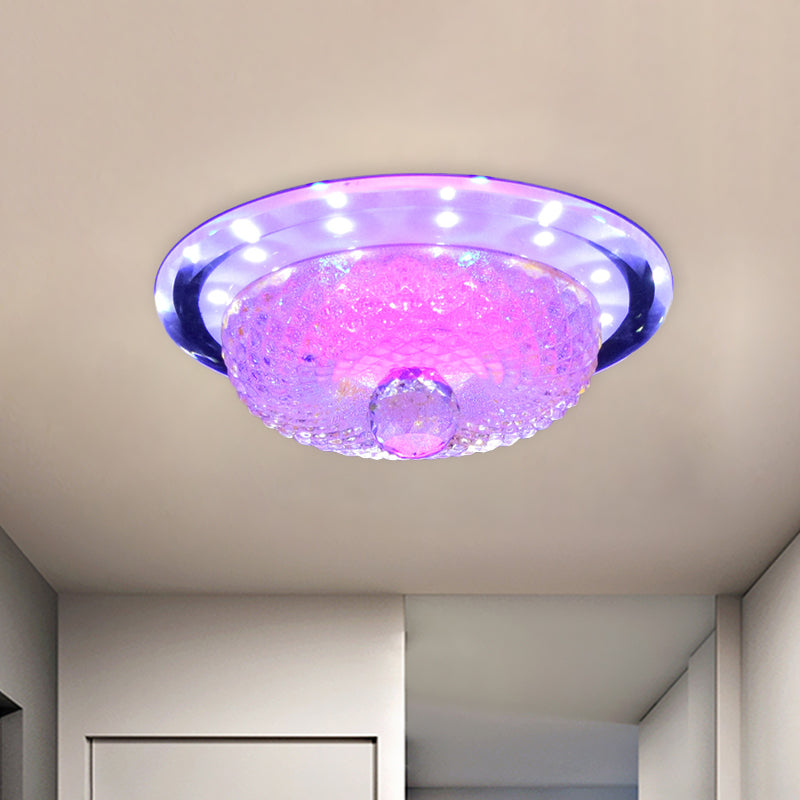 Tan/Silver Bowl Flush Light Fixture Modern Prismatic Crystal LED Hallway Close to Ceiling Lamp with Circle Design Clearhalo 'Ceiling Lights' 'Close To Ceiling Lights' 'Close to ceiling' 'Flush mount' Lighting' 801154