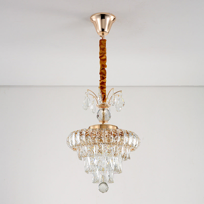 LED Pendant Chandelier Simple Dining Room Hanging Ceiling Light with Tiered Conical Clear Crystal Shade, 12"/18" W Clearhalo 'Ceiling Lights' 'Chandeliers' 'Clear' 'Industrial' 'Modern Chandeliers' 'Modern' 'Tiffany' 'Traditional Chandeliers' Lighting' 801162