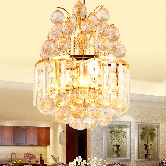 Round Living Room Hanging Chandelier Simple Style Crystal Ball 3 Heads Gold Finish Pendant Light Fixture Gold Clearhalo 'Ceiling Lights' 'Chandeliers' 'Modern Chandeliers' 'Modern' Lighting' 801169