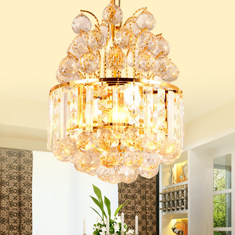 Round Living Room Hanging Chandelier Simple Style Crystal Ball 3 Heads Gold Finish Pendant Light Fixture Clearhalo 'Ceiling Lights' 'Chandeliers' 'Modern Chandeliers' 'Modern' Lighting' 801170