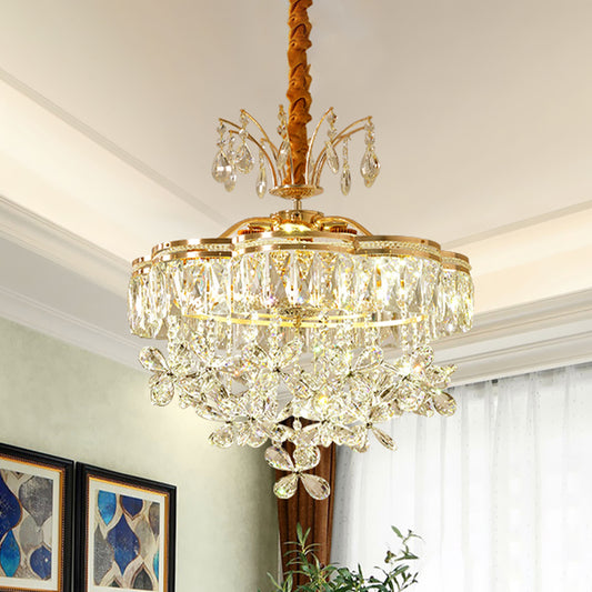 8 Lights Clear Crystal Ceiling Chandelier Modern Gold Flower Dining Room Pendant Light Kit Clear Clearhalo 'Ceiling Lights' 'Chandeliers' 'Clear' 'Industrial' 'Modern Chandeliers' 'Modern' 'Tiffany' 'Traditional Chandeliers' Lighting' 801173