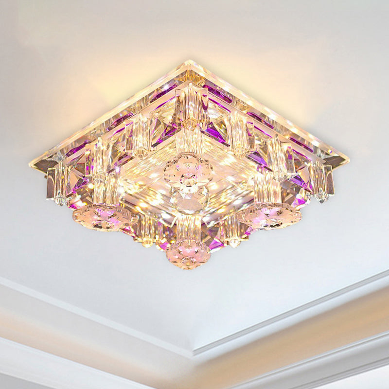 LED Square Flush Mount Ceiling Light Modernist Yellow/Purple Crystal Block Lighting Fixture for Corridor Purple Clearhalo 'Ceiling Lights' 'Close To Ceiling Lights' 'Close to ceiling' 'Flush mount' Lighting' 801185