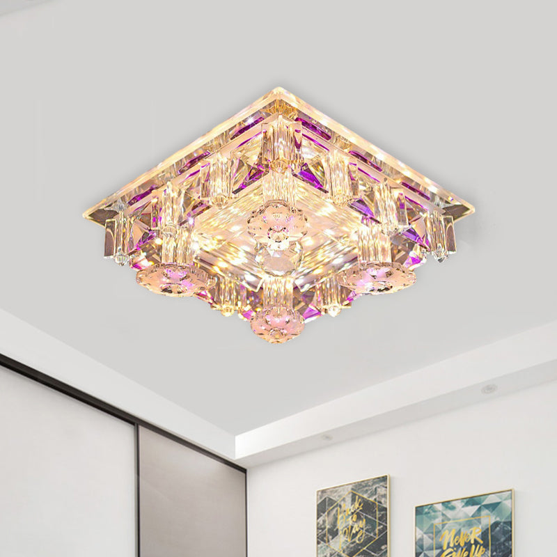 LED Square Flush Mount Ceiling Light Modernist Yellow/Purple Crystal Block Lighting Fixture for Corridor Clearhalo 'Ceiling Lights' 'Close To Ceiling Lights' 'Close to ceiling' 'Flush mount' Lighting' 801186