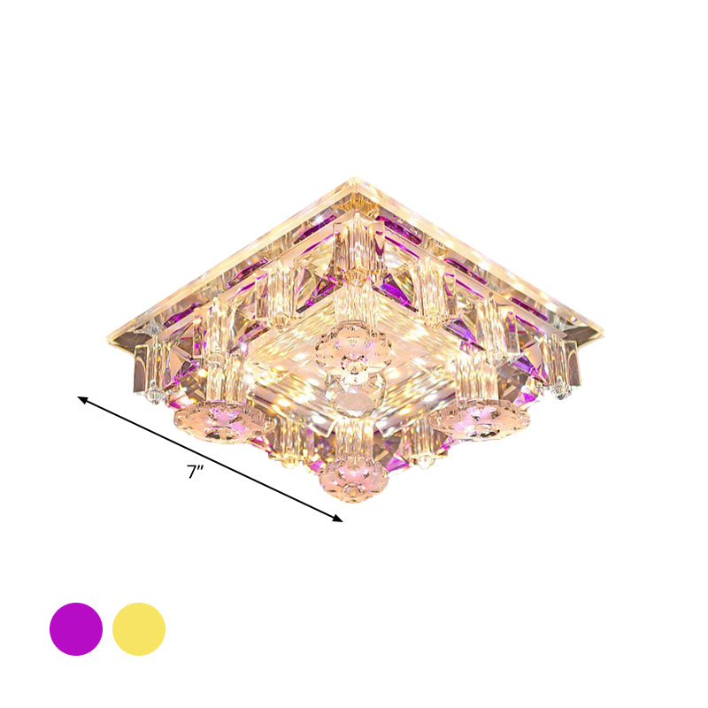 LED Square Flush Mount Ceiling Light Modernist Yellow/Purple Crystal Block Lighting Fixture for Corridor Clearhalo 'Ceiling Lights' 'Close To Ceiling Lights' 'Close to ceiling' 'Flush mount' Lighting' 801188