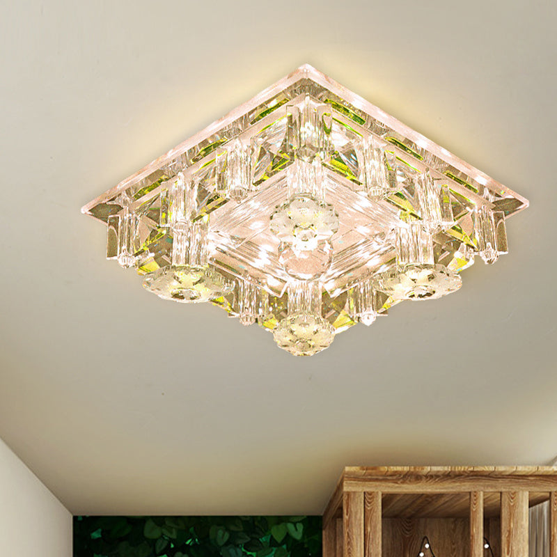 LED Square Flush Mount Ceiling Light Modernist Yellow/Purple Crystal Block Lighting Fixture for Corridor Yellow Clearhalo 'Ceiling Lights' 'Close To Ceiling Lights' 'Close to ceiling' 'Flush mount' Lighting' 801189