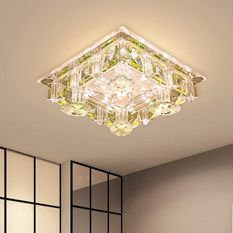 LED Square Flush Mount Ceiling Light Modernist Yellow/Purple Crystal Block Lighting Fixture for Corridor Clearhalo 'Ceiling Lights' 'Close To Ceiling Lights' 'Close to ceiling' 'Flush mount' Lighting' 801191