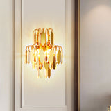 Crystal Block Tiered Wall Lighting Fixture Classic 2-Light Living Room Wall Light Sconce in Gold Clearhalo 'Wall Lamps & Sconces' 'Wall Lights' Lighting' 801892