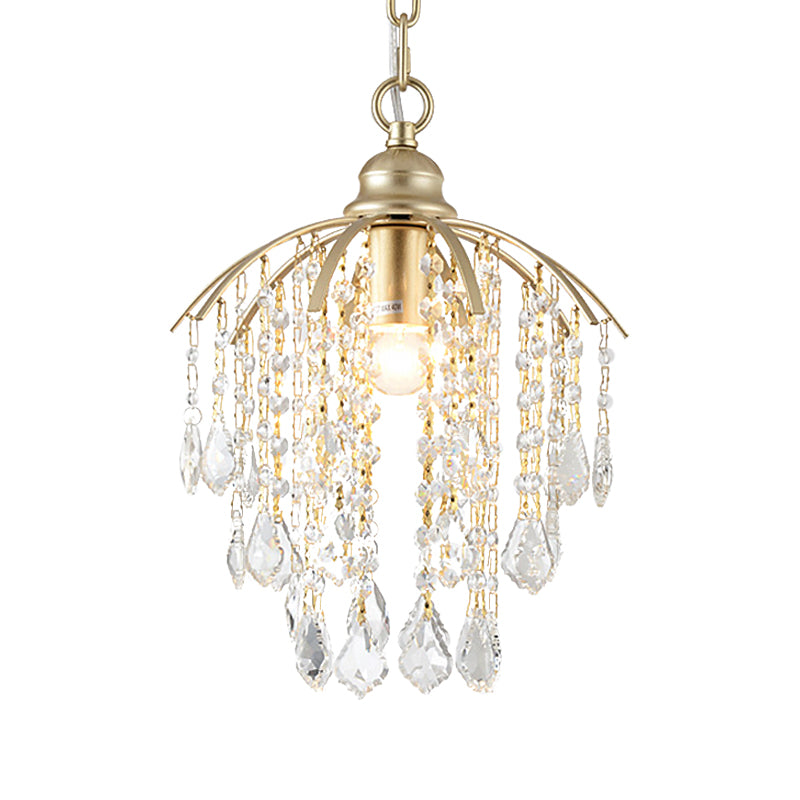 1 Head Crystal Suspension Light Traditional Gold Waterfall Living Room Ceiling Pendant Clearhalo 'Ceiling Lights' 'Pendant Lights' 'Pendants' Lighting' 801916