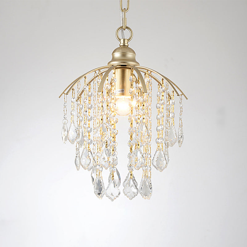 1 Head Crystal Suspension Light Traditional Gold Waterfall Living Room Ceiling Pendant Clearhalo 'Ceiling Lights' 'Pendant Lights' 'Pendants' Lighting' 801917