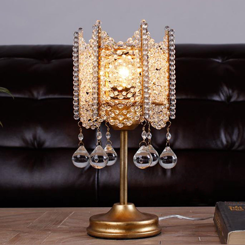 Hexagonal Crystal Strand Table Light Traditional 1 Light Bedroom Nightstand Lighting in Silver/Gold Gold Clearhalo 'Lamps' 'Table Lamps' Lighting' 801939