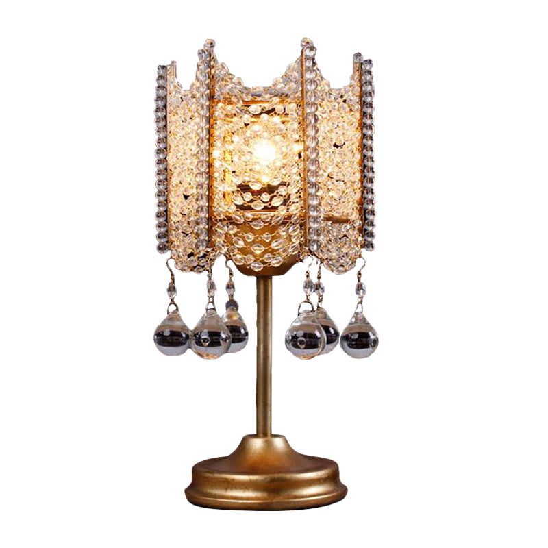 Hexagonal Crystal Strand Table Light Traditional 1 Light Bedroom Nightstand Lighting in Silver/Gold Clearhalo 'Lamps' 'Table Lamps' Lighting' 801941