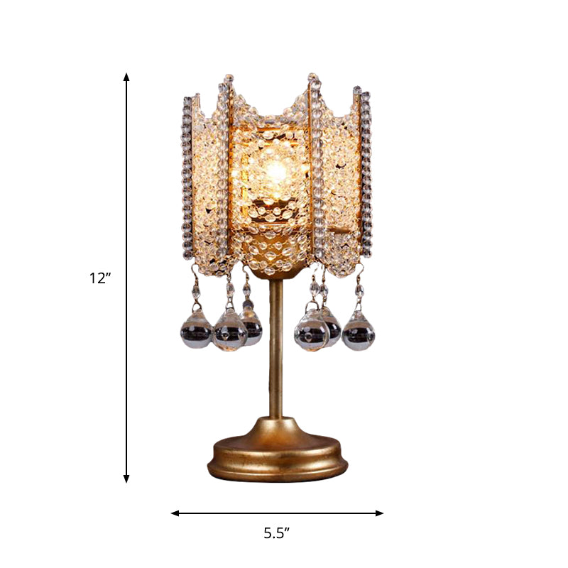 Hexagonal Crystal Strand Table Light Traditional 1 Light Bedroom Nightstand Lighting in Silver/Gold Clearhalo 'Lamps' 'Table Lamps' Lighting' 801942
