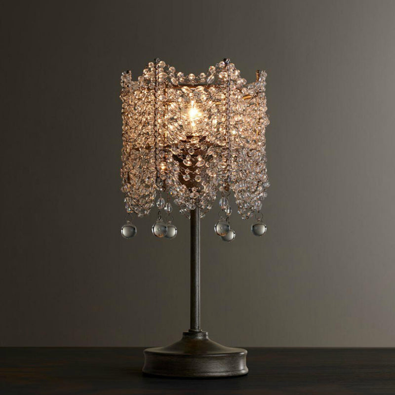 Hexagonal Crystal Strand Table Light Traditional 1 Light Bedroom Nightstand Lighting in Silver/Gold Clearhalo 'Lamps' 'Table Lamps' Lighting' 801944