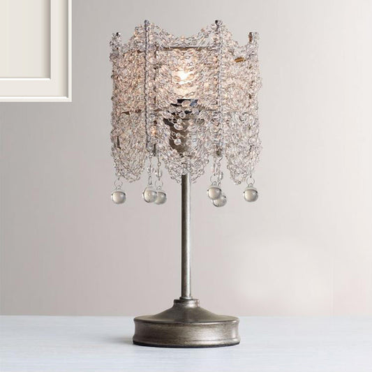 Hexagonal Crystal Strand Table Light Traditional 1 Light Bedroom Nightstand Lighting in Silver/Gold Clearhalo 'Lamps' 'Table Lamps' Lighting' 801945
