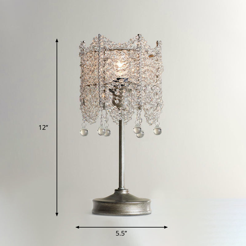 Hexagonal Crystal Strand Table Light Traditional 1 Light Bedroom Nightstand Lighting in Silver/Gold Clearhalo 'Lamps' 'Table Lamps' Lighting' 801947