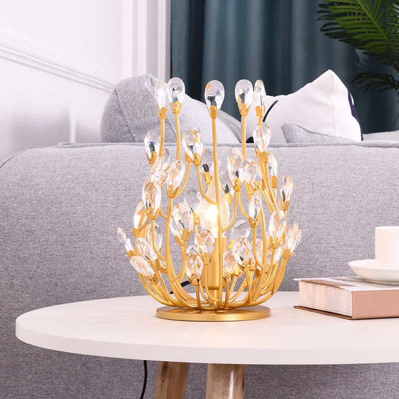 1-Light Table Lighting Classic Branch Crystal Drop Nightstand Light in Silver/Gold for Living Room Gold Clearhalo 'Lamps' 'Table Lamps' Lighting' 801948