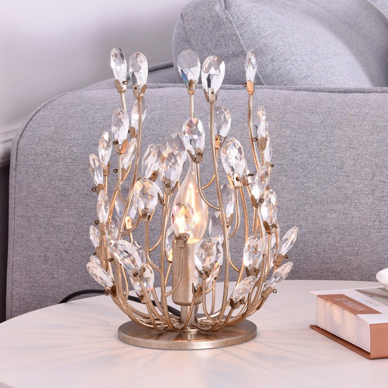 1-Light Table Lighting Classic Branch Crystal Drop Nightstand Light in Silver/Gold for Living Room Clearhalo 'Lamps' 'Table Lamps' Lighting' 801954